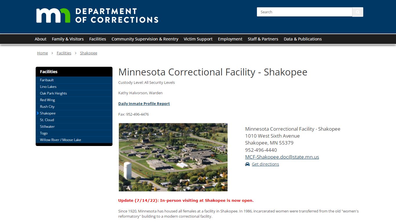 Minnesota Correctional Facility - Shakopee - Department of Corrections